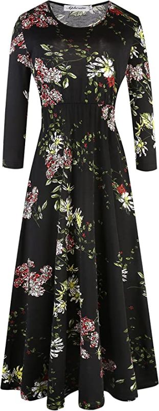 Photo 1 of Aphratti Women's 3/4 Sleeve Maxi Dress Casual Spring Floral Fit Flare Long Dress SIZE MEDIUM 