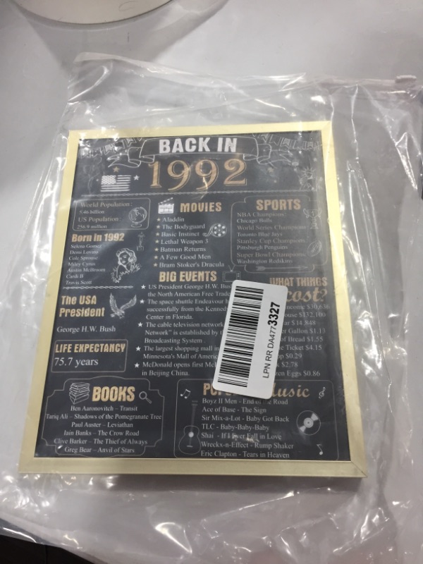 Photo 2 of 30th Birthday Party Decorations Framed 1992 Poster Supplies Anniversary Card Gifts for Men and Women Turning 30 Years Old - Black(Back in 1992)