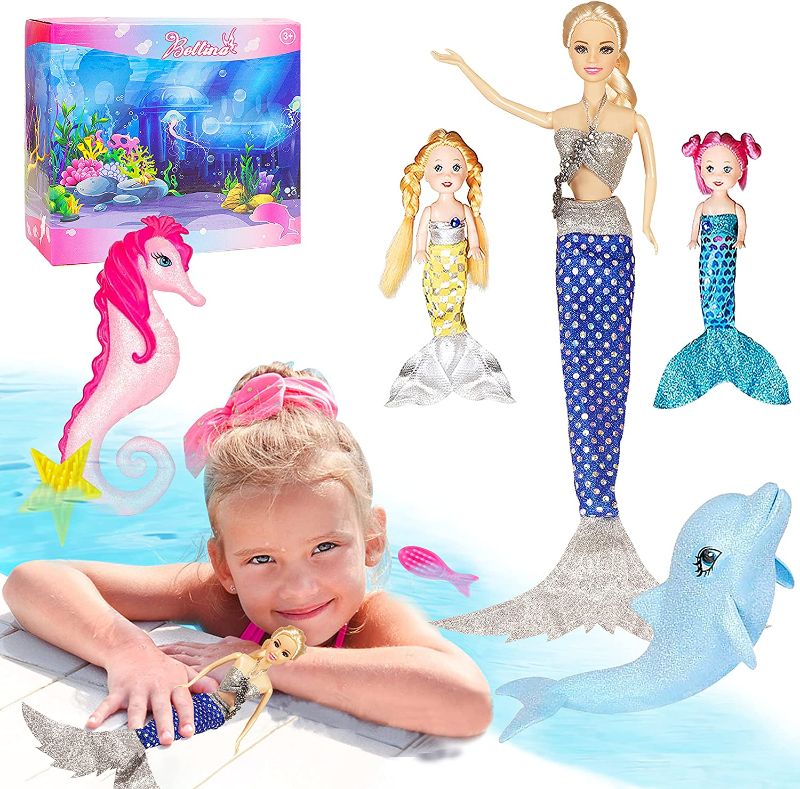 Photo 2 of 2022 Mermaid Princess Doll with Little Mermaid & Seahorse Play Gift Set | Mermaid Toys with Accessories and Doll Clothes for Little Girls, Mermaid Toys for Girls Age 3 4 5 6+
