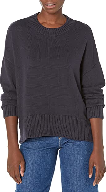 Photo 1 of Amazon Brand - Daily Ritual Women's 100% Cotton Boxy Crewneck Pullover Sweater NAVY MEDIUM