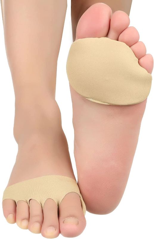 Photo 1 of (2 Pairs)Metatarsal Sleeves with Gel Pads,Ball of Foot Cushion Socks for Women and Men,Invisible Forefoot Covers Toe Separator Relief Pain Blister Callus,No Slip Beige Medium 5
