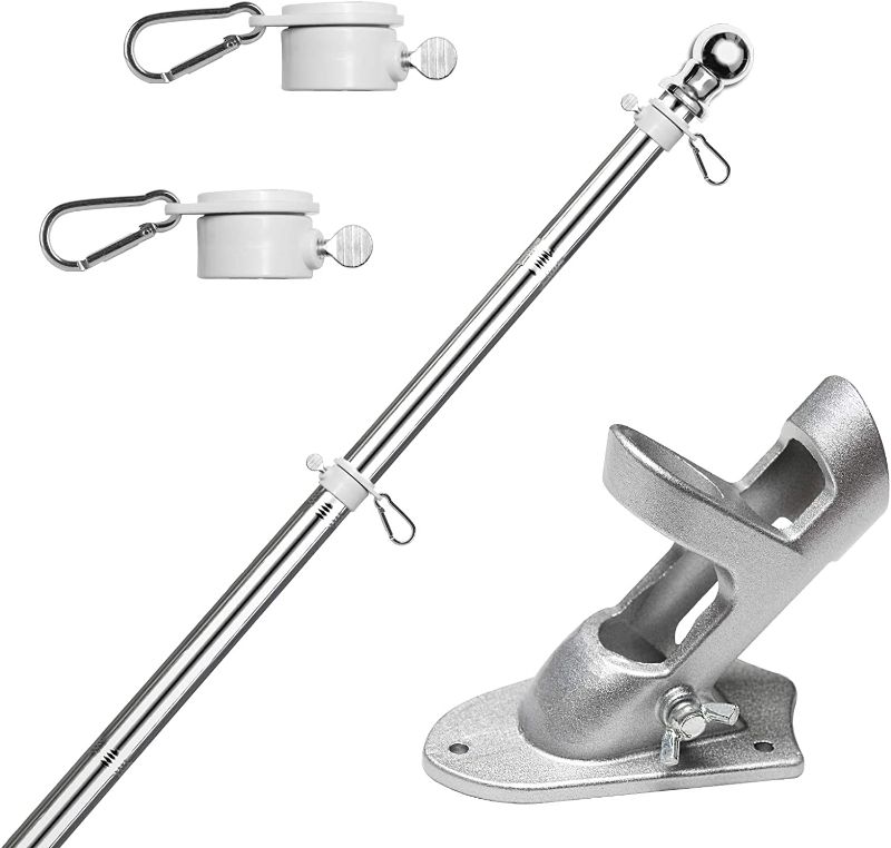 Photo 1 of HOOSUN Flag Pole Kit 6 FT,Flag Pole with Bracket,Heavy Stainless Steel Garden Flagpole, Home,Commercial,Outdoor Wall Mounted Flagpole,House Flag Poles for Porch (6 FT, Silver)
