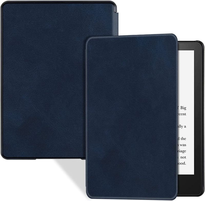 Photo 1 of BOZHUORUI Slim Case for Kindle Paperwhite 11th Generation and Kindle Paperwhite Signature Edition eReader (6.8 inch, 2021 Release) - PU Leather Lightweight Cover with Auto Wake/Sleep (Navy Blue)
