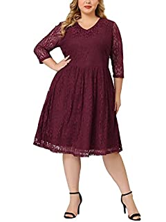 Photo 1 of Agnes Orinda Women's Plus Size Midi Dress 3/4 Sleeve Party Wedding Cocktail A Line Floral Lace Dresses Halloween 
WHITE, 2XL