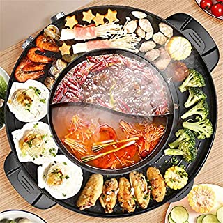 Photo 1 of Hot Pot with Grill, 2000W 2 in 1 Electric Hot Pot Grill Cooker with Dual Temperature Control for 1-8 People, Multi-function Smokeless Shabu Korean BBQ Grill for Simmer, Boil, Fry, Roast (Black) (B083L9Z4S5)
