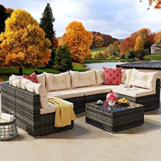 Photo 1 of (MISSING BOXES) YITAHOME 7 Pieces Patio Furniture Set,All-Weather Rattan Patio Conversation Set,Outdoor Sectional Sofa PE Rattan Wicker Outside Couch with Table and Cushions for Porch Lawn Garden Backyard (B09DYWPHFL)
