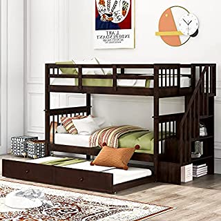 Photo 1 of (MISSING BOX 1/3 & BOX 2/3 MOEO Stairway Twin-Over-Twin Bunk Bed with Twin Size Trundle, Storage for Bedroom, Kids, Adults, No Need Spring Box, Espresso (B09TW2JCG4)
