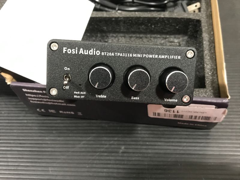 Photo 3 of Fosi Audio BT20A Bluetooth 5.0 Stereo Audio 2 Channel Amplifier Receiver Mini Hi-Fi Class D Integrated Amp 2.0 CH for Home Speakers 100W x 2 with Bass and Treble Control TPA3116 (with Power Supply)