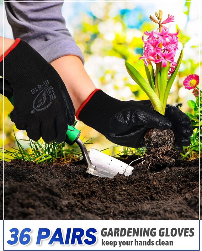 Photo 1 of 36 Pairs Gardening Gloves for Men Women Breathable Rubber Coated Garden Gloves Men Safety Work Gloves Construction Gloves
