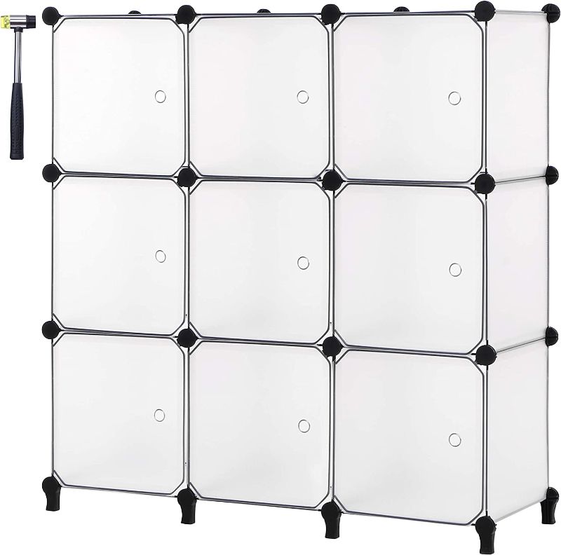 Photo 1 of ANWBROAD Cube Storage Organizer with Doors 9-Cube DIY Modular Wardrobe Closet Plastic Units Clothes Organizer Shelving for Bedroom, Home Living Room Office 36.8"x12.4"x49.8" White ULCS09TM
