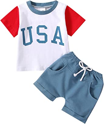 Photo 1 of 4th of July Newborn Baby Boy Clothes Set American Flag T-shirt Shorts 2 Pieces for Independence Day
