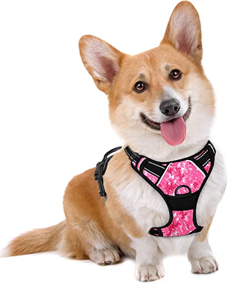 Photo 1 of BARKBAY No Pull Dog Harness Large Step in Reflective Dog Harness with Front Clip and Easy Control Handle for Walking Training Running(Pink camo,M)
