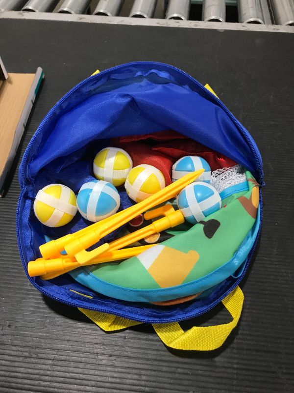 Photo 1 of 3 in 1 Bean Bag Toss Game Set for Kids, Outside Toys for Kids Toddlers Ages 3-5 4-8 4-7, Collapsible Cornhole and Dart Board with 8 Bean Bags, Crab & Turtle Themed, Birthday Gift for Boys Girls (Blue)
