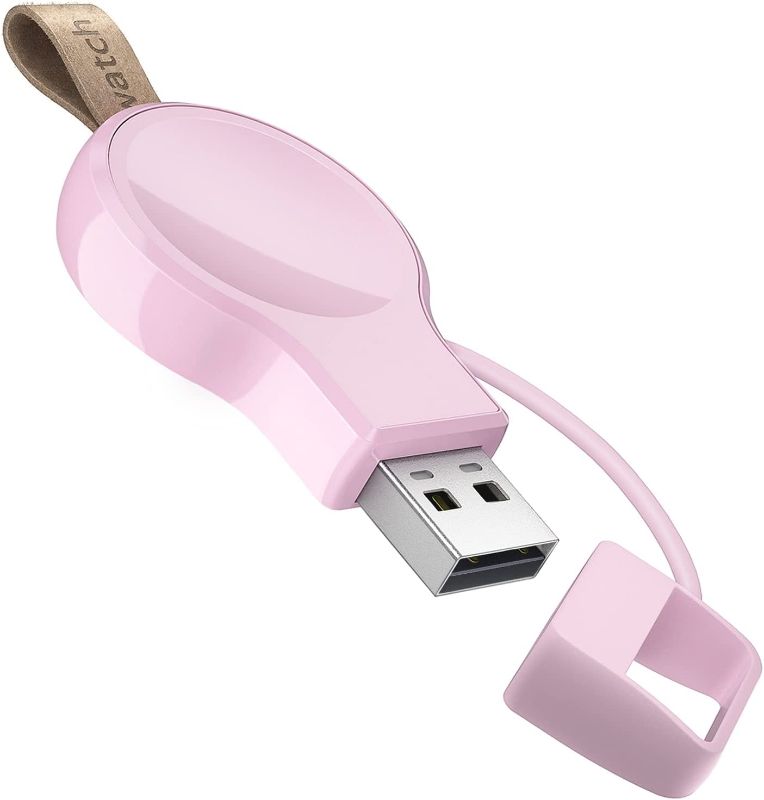 Photo 1 of NEWDERY Charger for Apple Watch Portable iWatch USB Wireless Charger, Travel Cordless Car Charger with Light Weight Magnetic Quick Charge for Apple Watch Series 7 SE 6 5 4 3 2 1 (Pink)