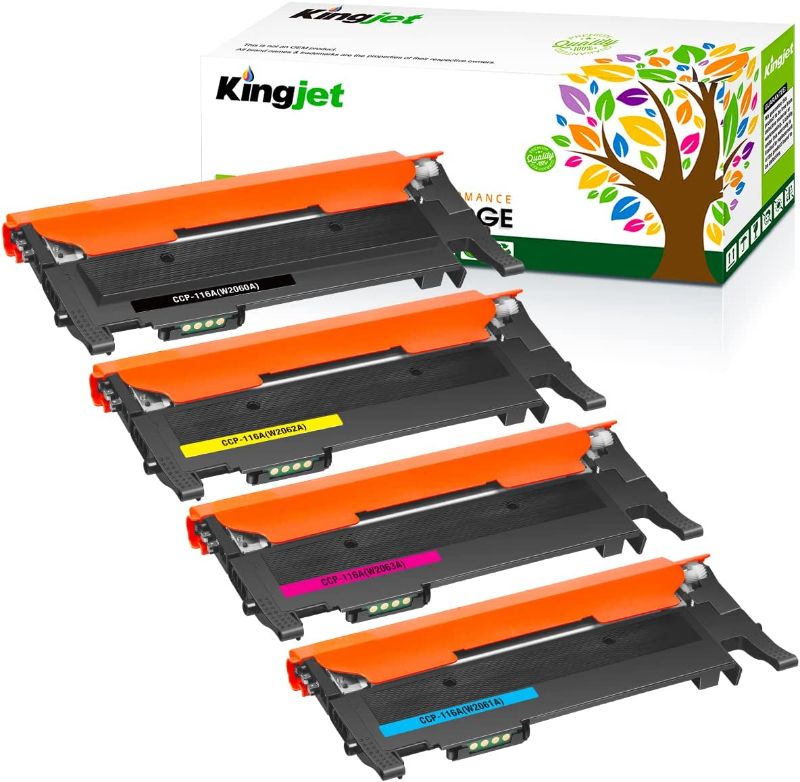 Photo 1 of Kingjet Compatible Toner Cartridge Replacement for HP 116A W2060A W2061A W2062A W2063A for Color Laser MFP 179fnw 178nw 150a 150w 150nw, High Capacity Set (Black, Cyan, Magenta, Yellow) OPENED PACKAGING 
