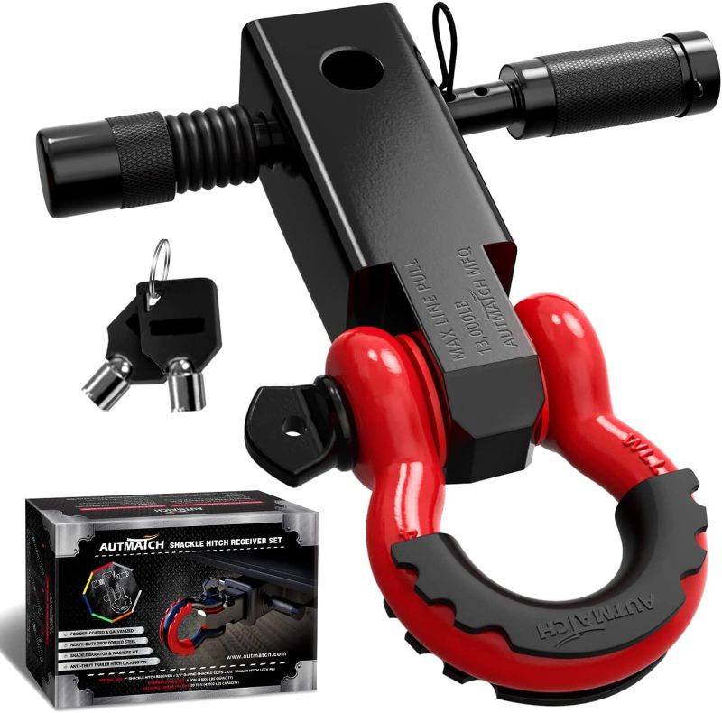 Photo 1 of AUTMATCH Shackle Hitch Receiver 2 Inch with 3/4" D Ring Shackle and 5/8" Trailer Hitch Lock Pin, 45,000 Lbs Break Strength Heavy Duty Receiver Kit for Vehicle Recovery, Black & Red
