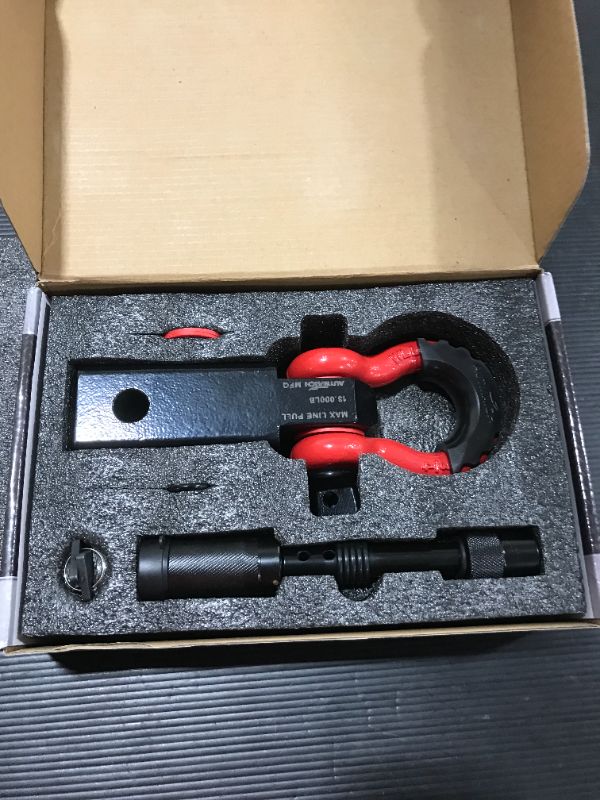 Photo 2 of AUTMATCH Shackle Hitch Receiver 2 Inch with 3/4" D Ring Shackle and 5/8" Trailer Hitch Lock Pin, 45,000 Lbs Break Strength Heavy Duty Receiver Kit for Vehicle Recovery, Black & Red
