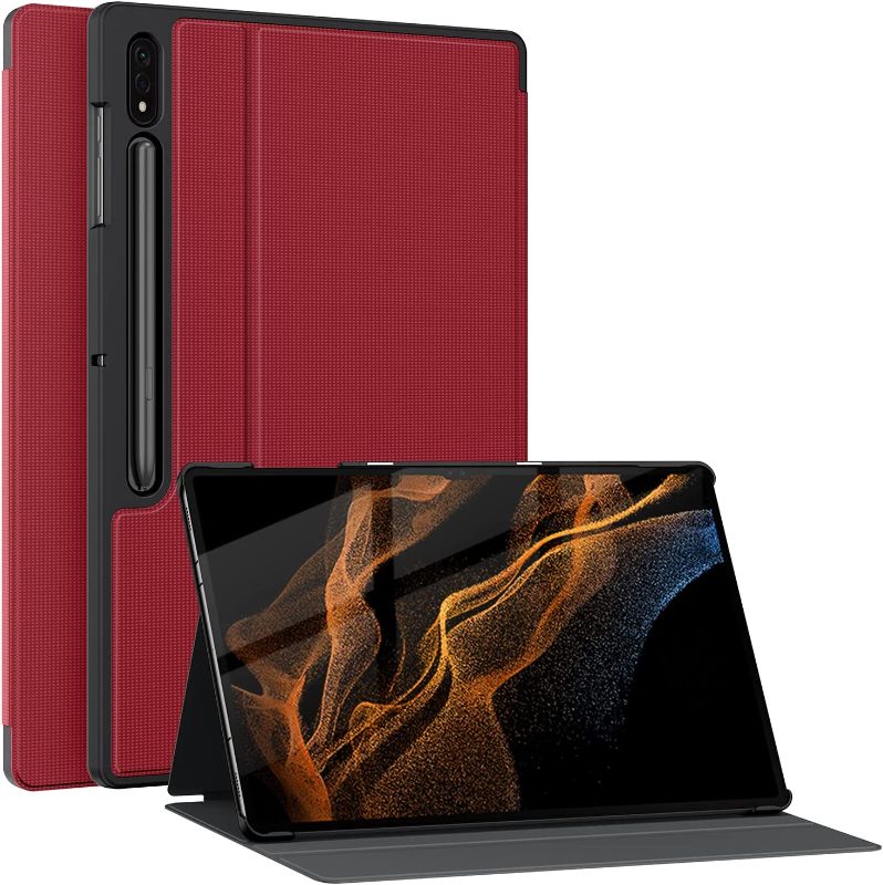 Photo 1 of Soke Galaxy Tab S8 Ultra Case 2022, Premium Shock Proof Stand Case, Auto Sleep/Wake, Hard PC Back Cover for Samsung Galaxy Tab S8 Ultra 14.6 inch Tablet [SM-X900/X906],Red
