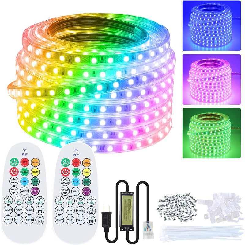 Photo 1 of LED RGB Rope Lights Remote 50ft/15M Ontesik110V Flat Flexible Color Changing Strip Lights - Waterproof Connectable for Indoor Outside Use - Decorative Tube Lighting - Christmas Camper Deck
