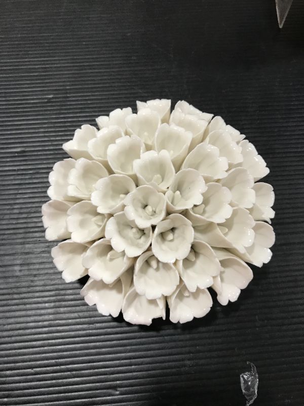Photo 2 of ALYCASO Ceramic Hydrangea Flower Wall Decor 3D Flower Art for Living Room Home Hallway Bedroom Kitchen Farmhouse Bathroom Dining Room