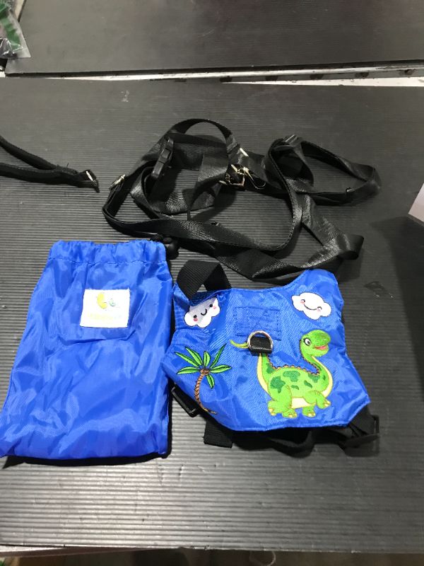 Photo 2 of HappyVk Safety Harness for Kids-Anti Lost Walking Toddler Baby Leash-with Drawstring Storage Bag and Belt for Parents-Cute Dinosaur Embroidery-Suitable for 1-4 Years Old Boys