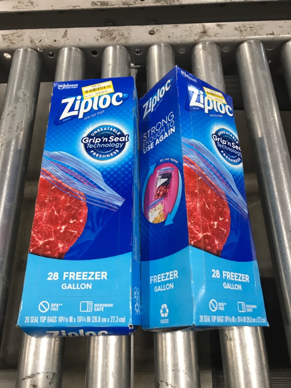 Photo 2 of (2 pack) Ziploc Gallon Food Storage Freezer Bags, Grip 'n Seal Technology for Easier Grip, Open, and Close, 28 Count
