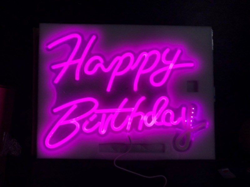 Photo 1 of Happy Birthday Neon Sign Dimmable Pink Neon Happy Birthday Sign 16.5x12 in Happy Birthday Neon Light Sign Neon Light Sign for Birthday Party Decoration USB Powered Kids Gift with Switch B-Pink