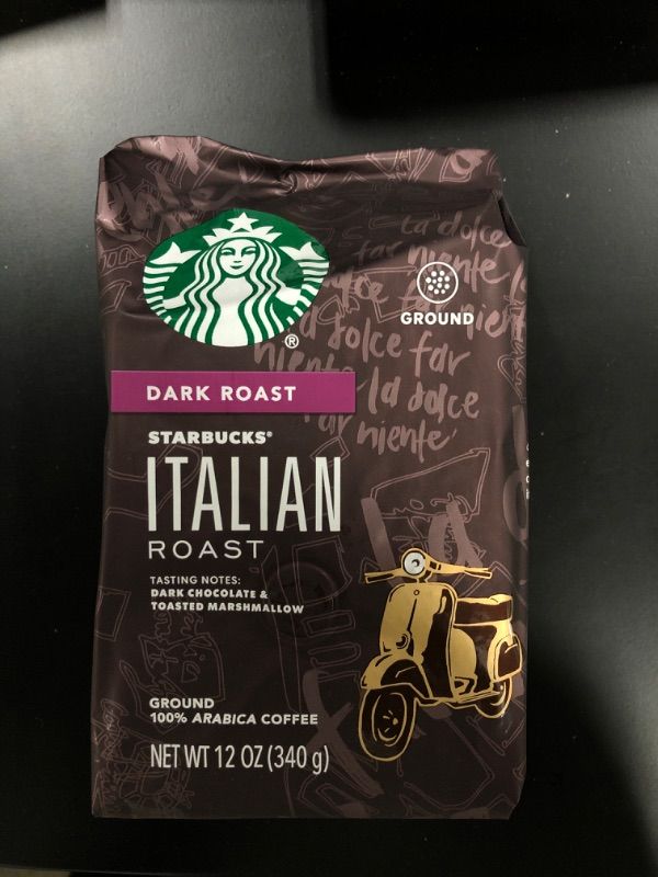 Photo 1 of Starbucks Ground Coffee, Italian Roast, Dark Roast Coffee, Notes of Dark Cocoa & Toasted Marshmallow, Ground 100% Arabica Coffee, 12-Ounce Bag 