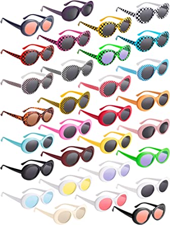 Photo 1 of 30 Pairs Retro Clout Oval Goggles 30 Colors Retro Kurt Mod Sunglasses Thick Frame Sunglasses Round Lens 