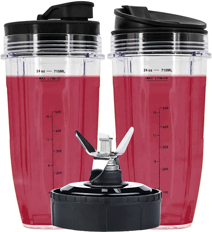 Photo 1 of 24 oz Cups Compatible with Nutri Ninja Auto IQ Series Blender, Pro Replacement Parts with 2 Type Lids, 7 Fins Extractor Blade, Compatible for BL450-30, BL456-30, BL481-30, BL482-30, BL487, NN100 etc
