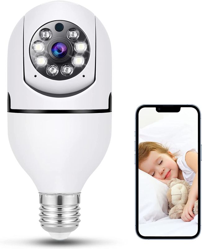 Photo 1 of WiFi Light Bulb Camera, 1080P Wi-Fi E27 Security Camera, 360 Degrees Outdoor Surveillance Camera, Full-Color Camera Mobile Phone Remote View and Night Vision(White)
