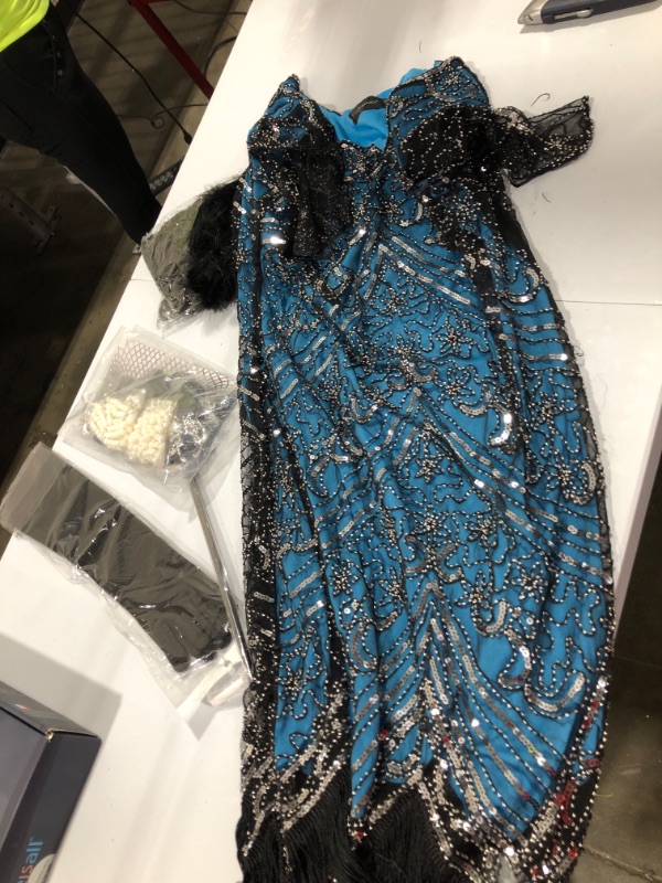 Photo 2 of 1920s Sequin Vintage Dress Beaded Gatsby Flapper Dress with Accessories Set 2XL