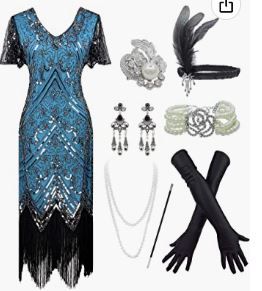 Photo 1 of 1920s Sequin Vintage Dress Beaded Gatsby Flapper Dress with Accessories Set 2XL