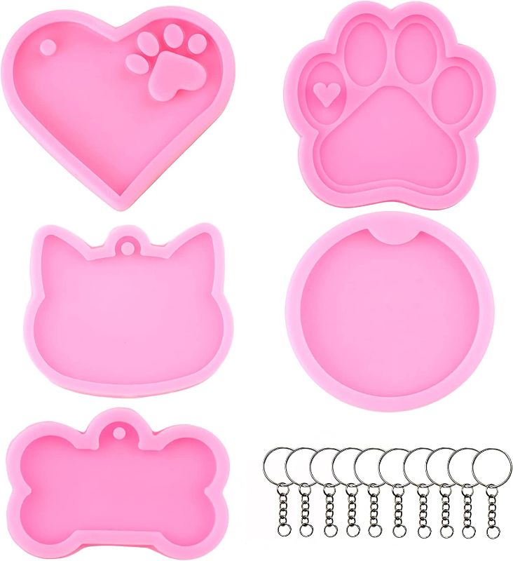 Photo 1 of 5 Pieces Cat and Dog Shape Silicone Resin Tag Mold, Silicone Keychain Resin Molds with 10 Pieces Key Rings?Resin Epoxy Mould for DIY Crafts or Homemade Decoration
