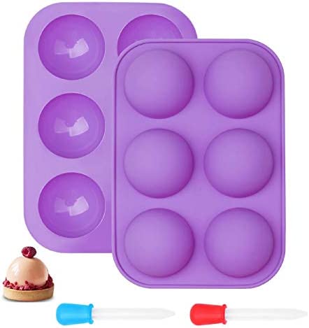 Photo 1 of 2 Pack 6 Cavities Silicone Molds, Half Sphere Mold for Baking Dome Mold Hot Cocoa Chocolate Bomb Mold for Making Pudding Jelly Handmade Soap (Purple)
