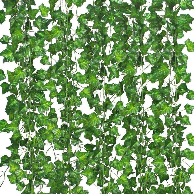 Photo 1 of 12 Pack Fake Vines for Room Decor Artificial Ivy Garland with Clip Green Flowers Hanging Plants Faux Greenery Leaves Bedroom Aesthetic Decor for Home Garden Wall Wedding