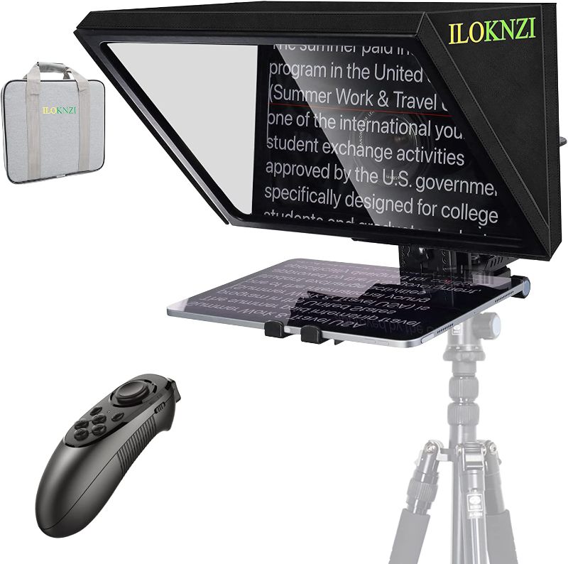 Photo 1 of ILOKNZI Aluminum Lifting Teleprompter for Tablets with 12 inch 70/30 Tempered Optical Glass & Remote Control, Suitable for Studio Make Videos and Live
