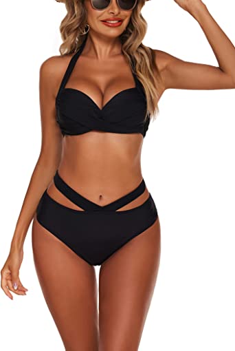 Photo 1 of AI'MAGE Women's High Waist Bikini Set, Two-Piece Padded Swimsuit, Large