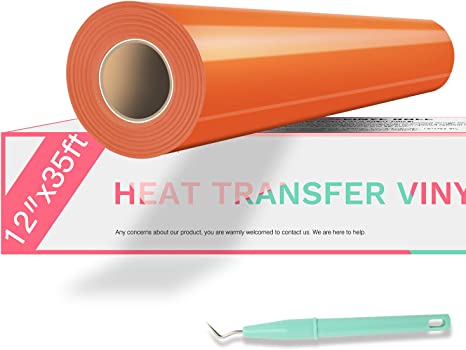 Photo 1 of  Vinyl Rolls Heat Transfer Vinyl - 12" x 35ft Orange HTV Vinyl for Shirts, Iron on Vinyl for Cricut & Cameo - Easy to Cut & Weed for Heat Vinyl Design (Orange)
