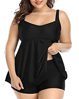 Photo 1 of Aqua Eve Women Plus Size Tankini Swimsuits Flowy 2 Pieces Bathing Suits with Shorts Black 16W