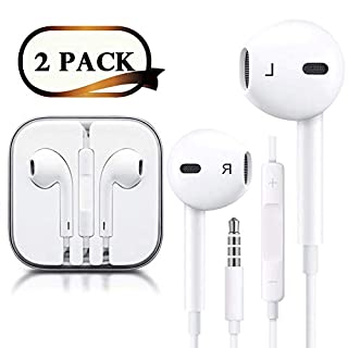 Photo 1 of Headphones/Earphones/Earbuds/Headsets 3.5mm Wired Headphones Noise Isolating Earphones with Built-in Microphone & Volume Control Compatible with iPhone 6 SE 5S 4 iPod iPad/Android MP3/4-White(2 Pack) 