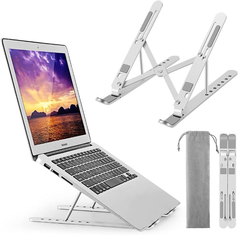 Photo 1 of Laptop Stand, Adjustable Laptop Notebook Riser Aluminium Foldable Portable Computer Stand for Desk Compatible with All Tablet and 10"-15" Device
