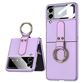 Photo 1 of Compatible with Samsung Galaxy Z Flip 3 Case Thin Matte PC Protective Cover with Ring, 9H Glass All-Inclusive Camera Lens Protection Phone Case for Samsung Z Flip 3 5G 2021 (Purple) 