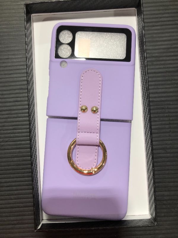 Photo 2 of Compatible with Samsung Galaxy Z Flip 3 Case Thin Matte PC Protective Cover with Ring, 9H Glass All-Inclusive Camera Lens Protection Phone Case for Samsung Z Flip 3 5G 2021 (Purple) 