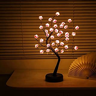 Photo 1 of Cherry Blossom Tree Lamp 18" Bonsai Tree Lights with 36 LED Japanese Decor, Cute Decorations for Bedroom Home Christmas Party, Battery/USB Plug Operated, Room Decor Table Lamp