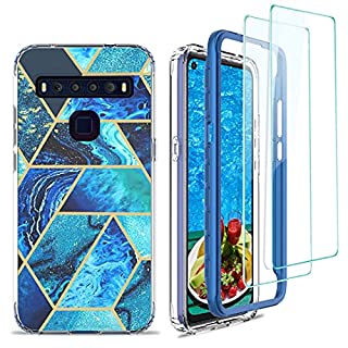 Photo 1 of Jeylly TCL 10L/TCL 10 Lite Case with [2 Pack] Tempered Glass Screen Protector, [Military Grade] Full Body Hybrid Hard PC Frame + Soft TPU Bumper Cover Slim Stylish Marble Protective Case, Ocean Blue
