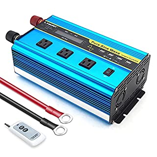 Photo 1 of LVYUAN Pure Sine Wave Inverter 1600 Watts Inverter 12V to 110V DC to AC with Remote Controller, LCD Display, 3 AC Sockets and 4 USB Ports