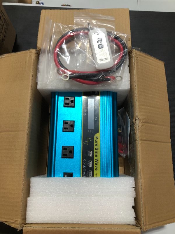 Photo 1 of LVYUAN Pure Sine Wave Inverter 1600 Watts Inverter 12V to 110V DC to AC with Remote Controller, LCD Display, 3 AC Sockets and 4 USB Ports