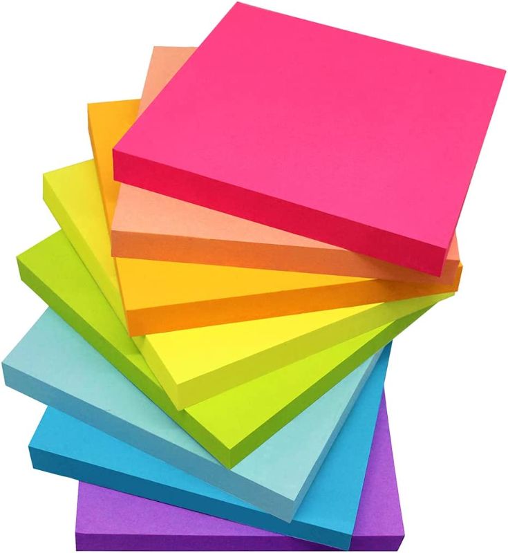 Photo 1 of Post-it Notes 3x3 Inches, Bright Colors Self-Stick Pads, Easy to Post for Home, Office, Notebook, 12pks