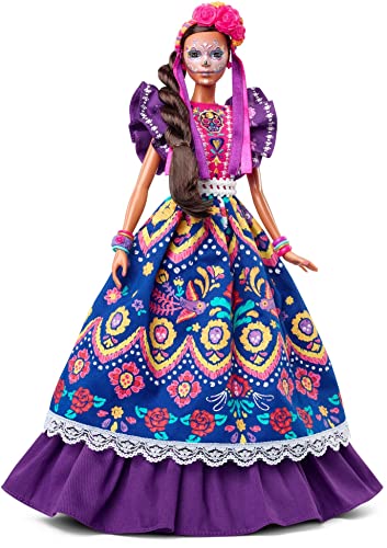 Photo 1 of Barbie 2022 Día De Muertos Doll Wearing Traditional Ruffled Dress, Flower Crown & Calavera Face Paint, Gift for Collectors